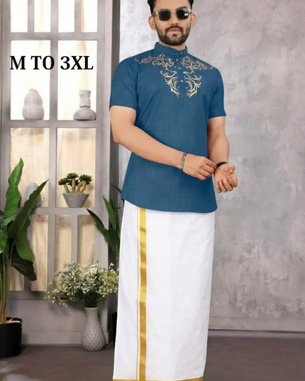 Premium Magic Cotton Foil Print Onam Jippa for Men | Traditional Kerala Festive Kurta | Sizes M–5XL - Rosepetals Luxe