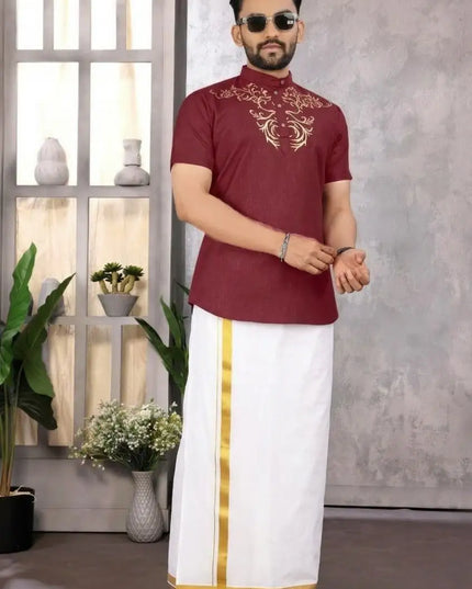 Premium Magic Cotton Foil Print Onam Jippa for Men | Traditional Kerala Festive Kurta | Sizes M–5XL - Rosepetals Luxe