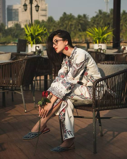 Premium Maslin Cotton Kurti & Plazzo Set | Heavy Embroidery & Handmade Latkan - Rosepetals Luxe