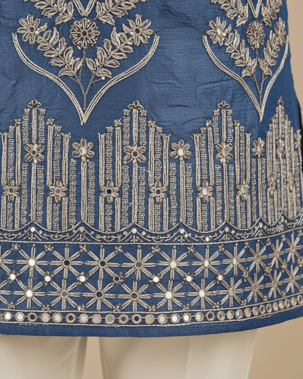 Premium Men’s Shimmer Kurta with Pearl, Bead, Sequin & Glass Pipe Embroidery | Festive Wedding Ethnic Wear - Rosepetals Luxe