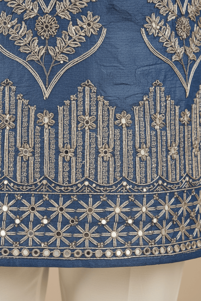 Premium Men’s Shimmer Kurta with Pearl, Bead, Sequin & Glass Pipe Embroidery | Festive Wedding Ethnic Wear - Rosepetals Luxe