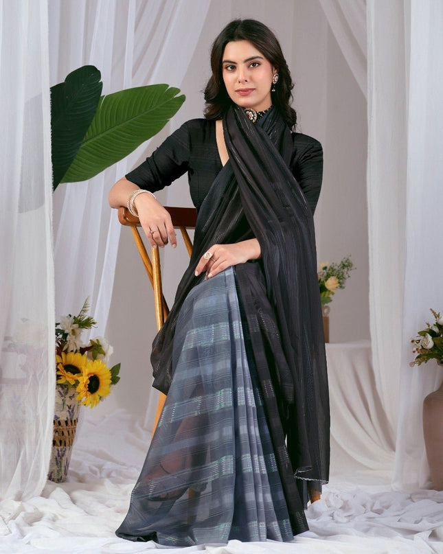 Premium Monsoon Saree With Deep Black And Smoky Grey Tones | Elegant and Timeless Look - Rosepetals Luxe