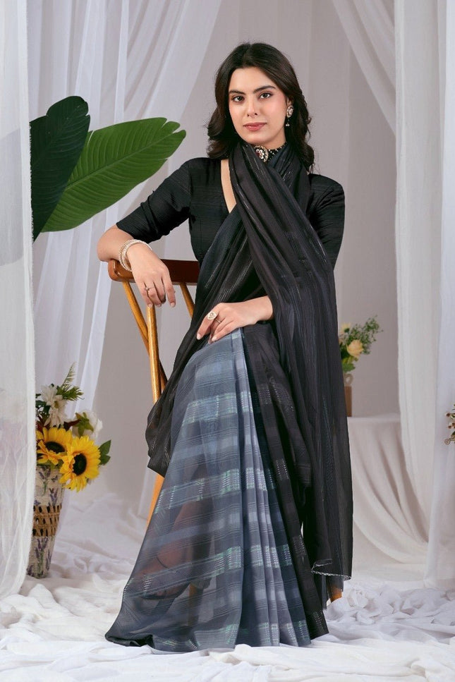 Premium Monsoon Saree With Deep Black And Smoky Grey Tones | Elegant and Timeless Look - Rosepetals Luxe