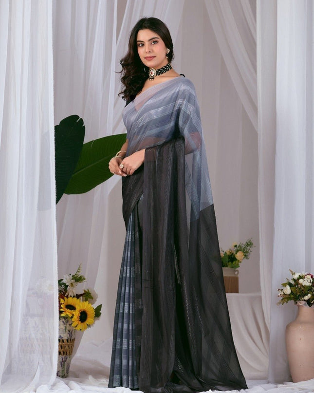 Premium Monsoon Saree With Deep Black And Smoky Grey Tones | Elegant and Timeless Look - Rosepetals Luxe