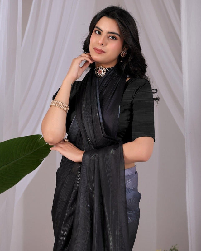 Premium Monsoon Saree With Deep Black And Smoky Grey Tones | Elegant and Timeless Look - Rosepetals Luxe