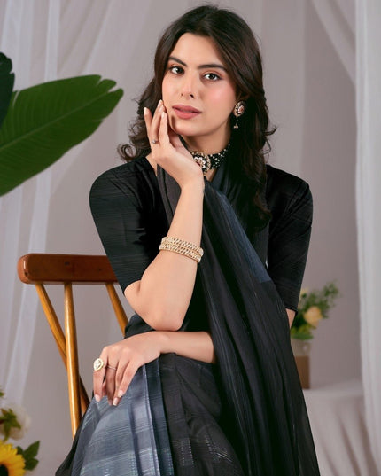 Premium Monsoon Saree With Deep Black And Smoky Grey Tones | Elegant and Timeless Look - Rosepetals Luxe