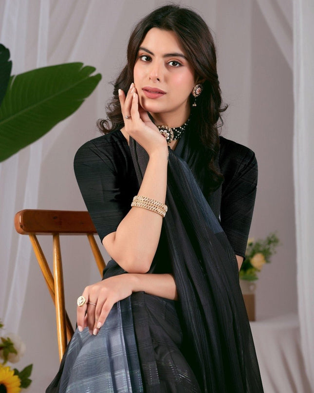Premium Monsoon Saree With Deep Black And Smoky Grey Tones | Elegant and Timeless Look - Rosepetals Luxe