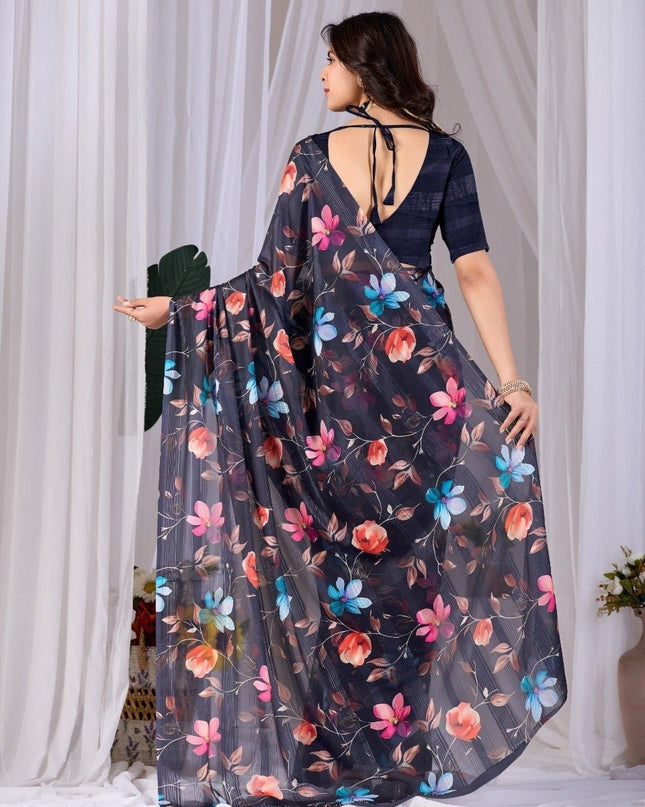 Premium Monsoon Saree With Multicolor Floral Digital Prints | Classy and Effortlessly Chic Look - Rosepetals Luxe