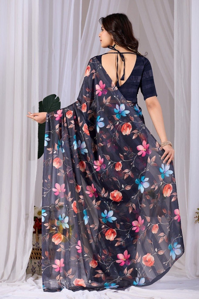 Premium Monsoon Saree With Multicolor Floral Digital Prints | Classy and Effortlessly Chic Look - Rosepetals Luxe