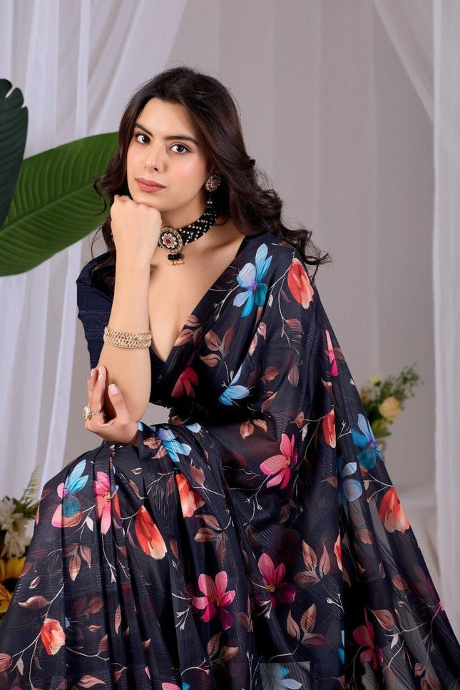 Premium Monsoon Saree With Multicolor Floral Digital Prints | Classy and Effortlessly Chic Look - Rosepetals Luxe