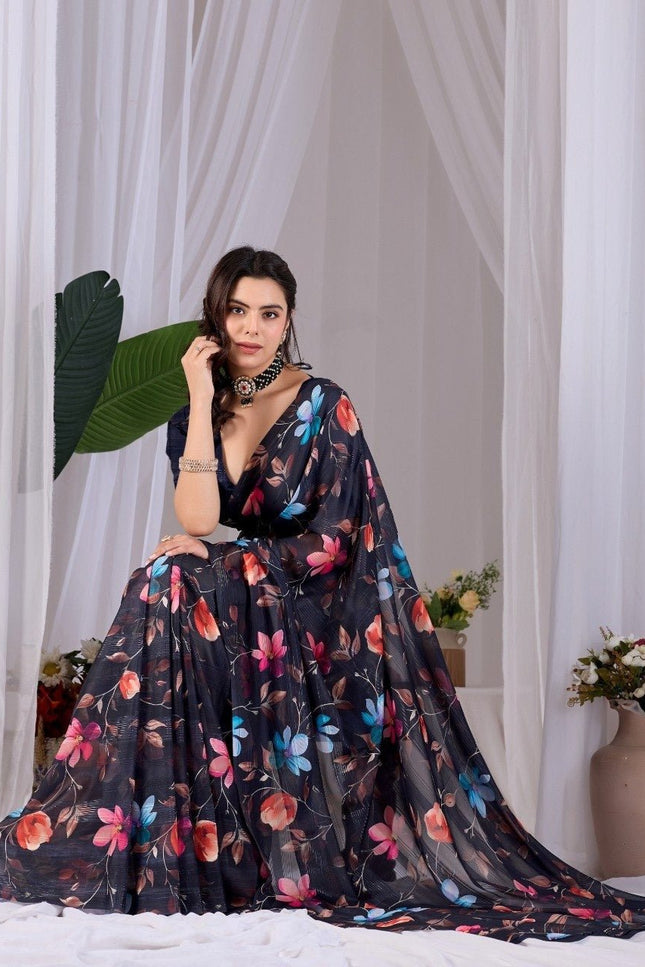 Premium Monsoon Saree With Multicolor Floral Digital Prints | Classy and Effortlessly Chic Look - Rosepetals Luxe