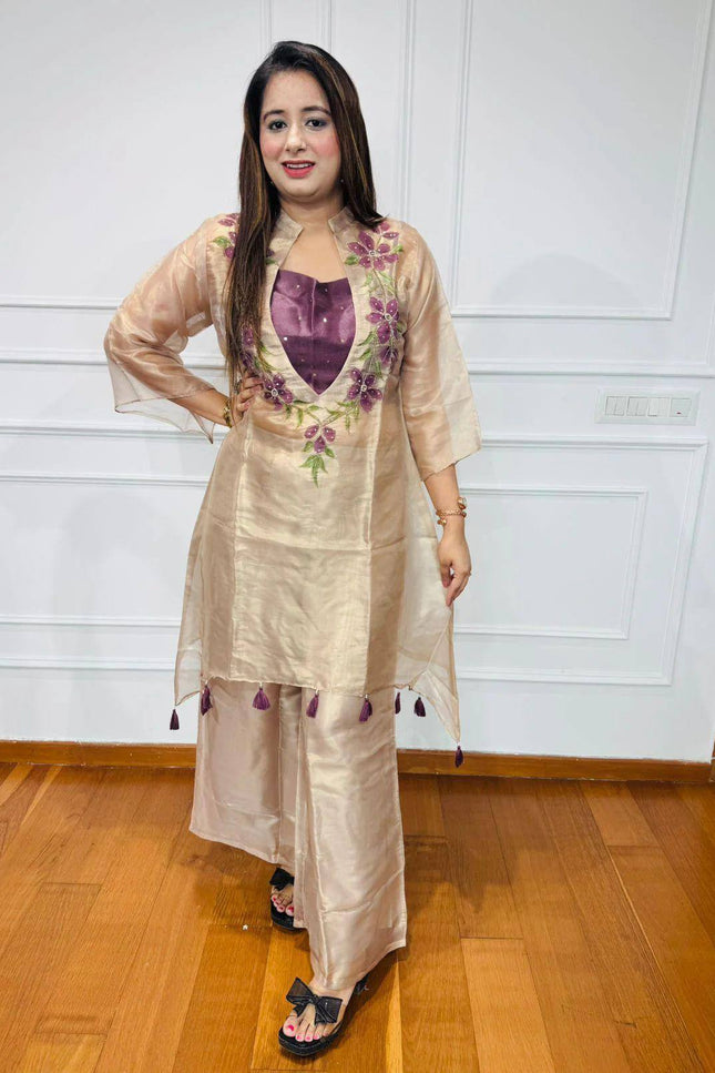 Premium Organza Kurti with Blouse & Pant Set - Rosepetals Luxe
