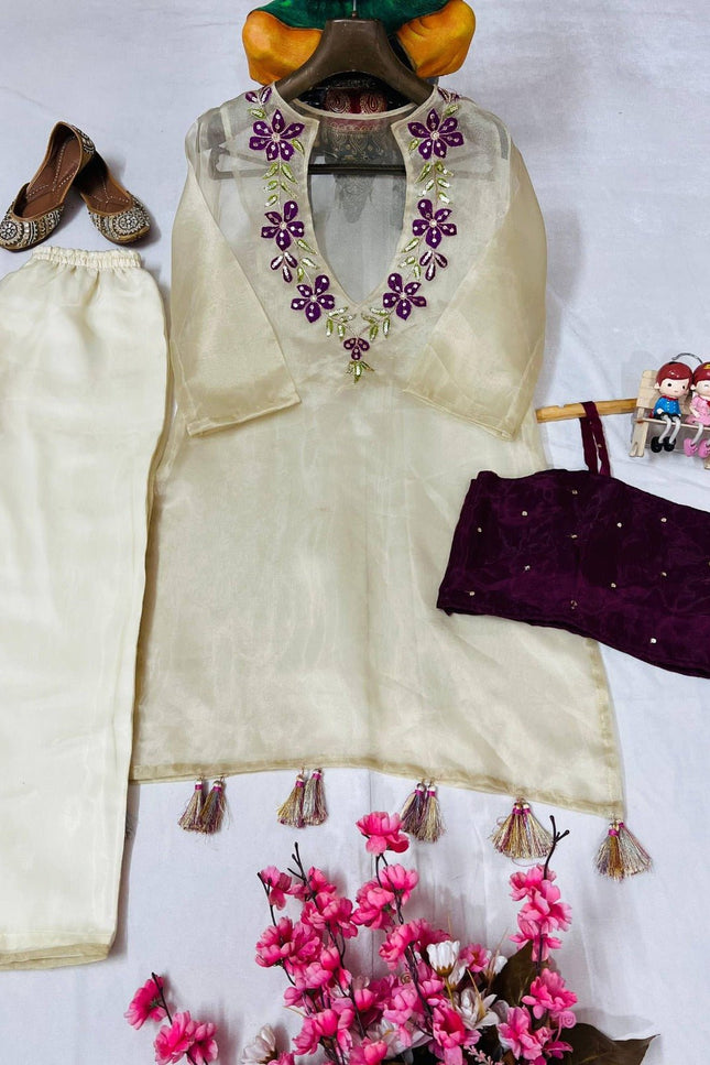 Premium Organza Kurti with Blouse & Pant Set - Rosepetals Luxe