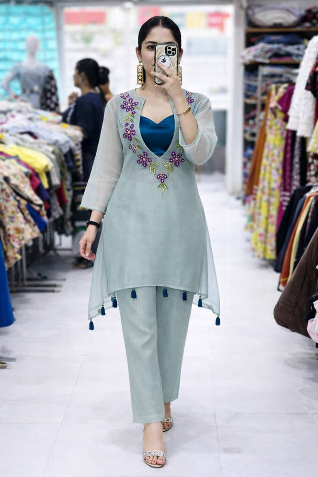 Premium Organza Kurti with Blouse & Pant Set - Rosepetals Luxe