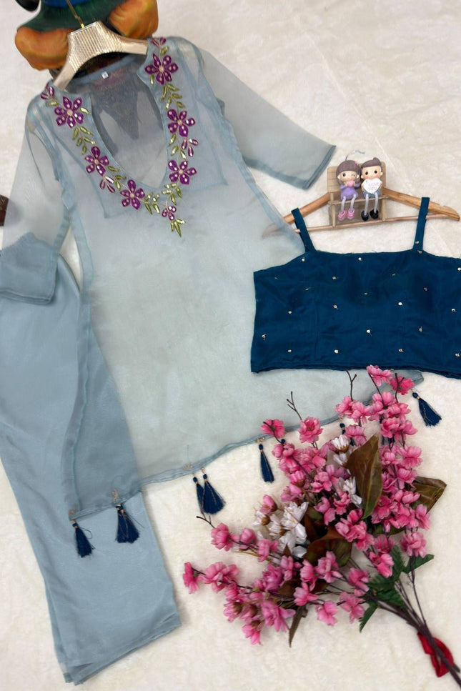Premium Organza Kurti with Blouse & Pant Set - Rosepetals Luxe