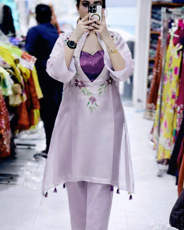 Premium Organza Kurti with Blouse & Pant Set - Rosepetals Luxe