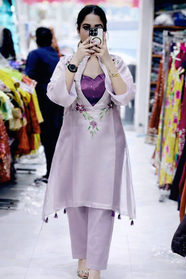 Premium Organza Kurti with Blouse & Pant Set - Rosepetals Luxe