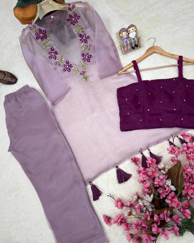 Premium Organza Kurti with Blouse & Pant Set - Rosepetals Luxe