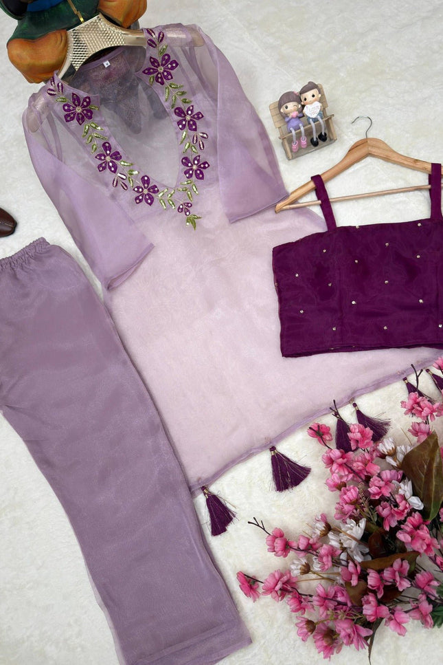 Premium Organza Kurti with Blouse & Pant Set - Rosepetals Luxe