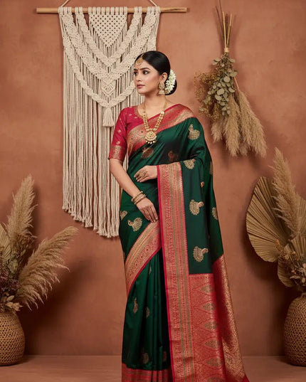 Premium Paithani Silk Saree | Meenakari Peacock Zari Weave | Korvai Border | 7 Colours - Rosepetals Luxe