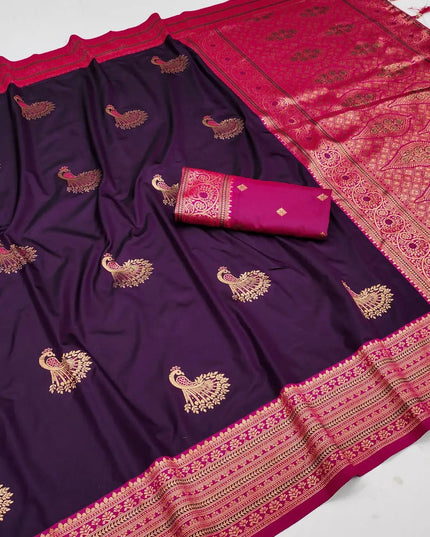 Premium Paithani Silk Saree | Meenakari Peacock Zari Weave | Korvai Border | 7 Colours - Rosepetals Luxe