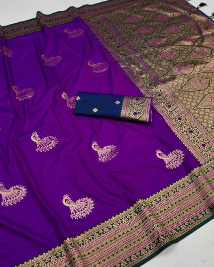 Premium Paithani Silk Saree | Meenakari Peacock Zari Weave | Korvai Border | 7 Colours - Rosepetals Luxe