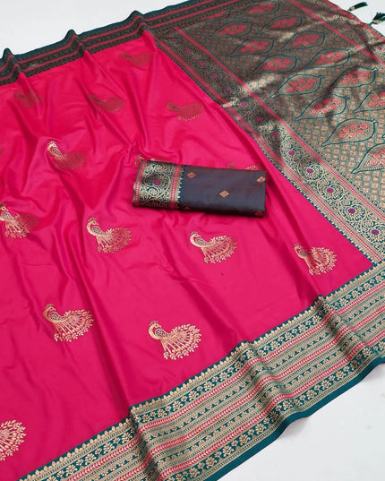 Premium Paithani Silk Saree | Meenakari Peacock Zari Weave | Korvai Border | 7 Colours - Rosepetals Luxe