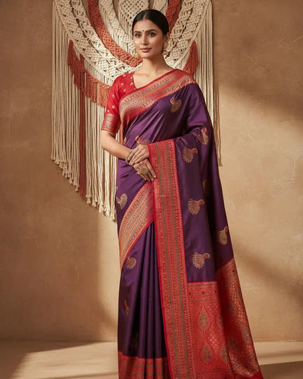 Premium Paithani Silk Saree | Meenakari Peacock Zari Weave | Korvai Border | 7 Colours - Rosepetals Luxe