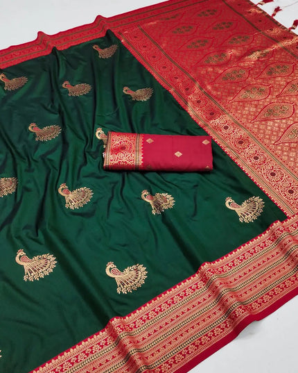 Premium Paithani Silk Saree | Meenakari Peacock Zari Weave | Korvai Border | 7 Colours - Rosepetals Luxe