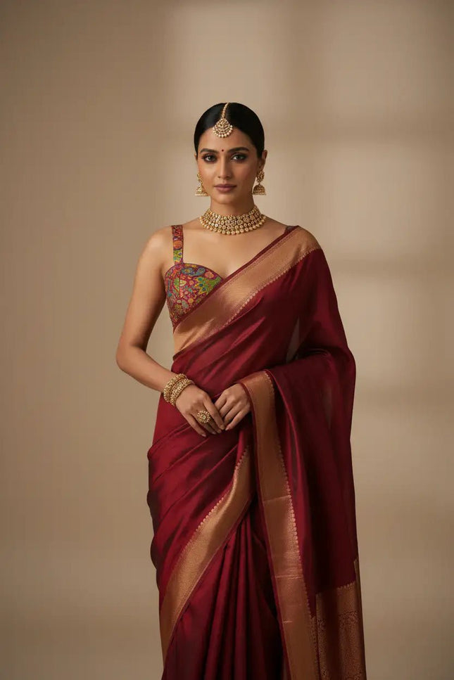 Premium Position Banarasi Mina Weaving Blouse | 12 Needle Work - Rosepetals Luxe