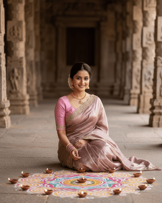 Premium Pure Gold Crush Silk Saree with Hand Work Bits and Sequence Work - Rosepetals Luxe