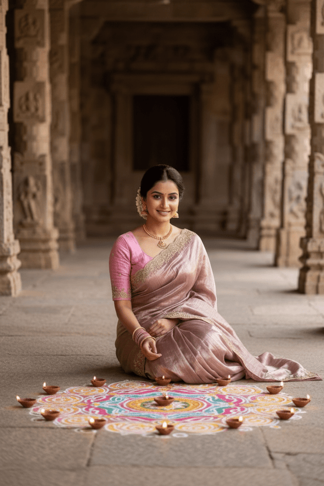 Premium Pure Gold Crush Silk Saree with Hand Work Bits and Sequence Work - Rosepetals Luxe