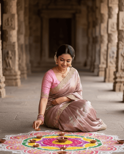 Premium Pure Gold Crush Silk Saree with Hand Work Bits and Sequence Work - Rosepetals Luxe