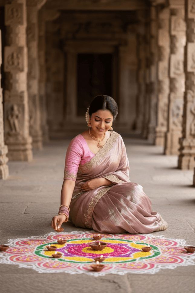 Premium Pure Gold Crush Silk Saree with Hand Work Bits and Sequence Work - Rosepetals Luxe