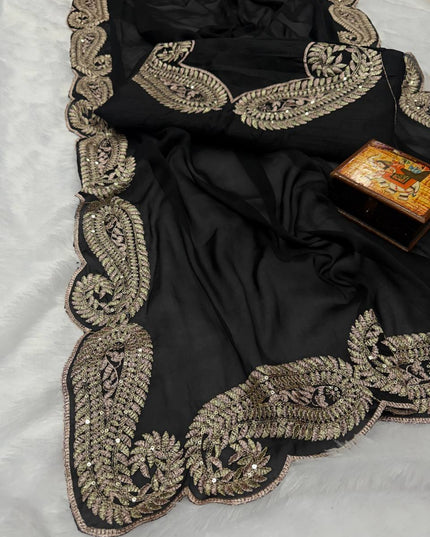 Premium Rangoli Silk Saree with Zari Thread & Sequins Embroidery - Rosepetals Luxe