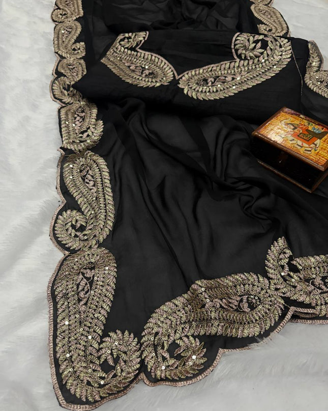 Premium Rangoli Silk Saree with Zari Thread & Sequins Embroidery - Rosepetals Luxe