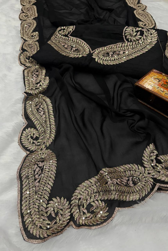 Premium Rangoli Silk Saree with Zari Thread & Sequins Embroidery - Rosepetals Luxe