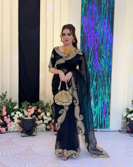 Premium Rangoli Silk Saree with Zari Thread & Sequins Embroidery - Rosepetals Luxe