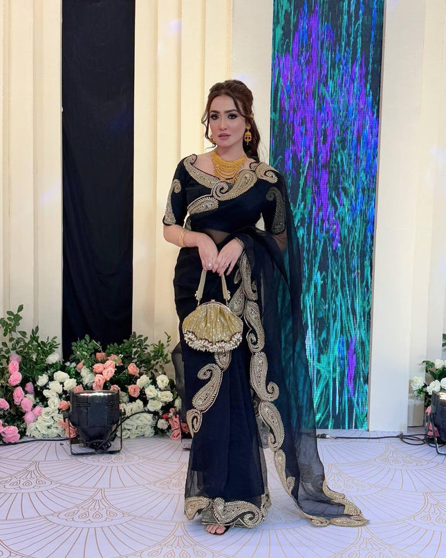Premium Rangoli Silk Saree with Zari Thread & Sequins Embroidery - Rosepetals Luxe