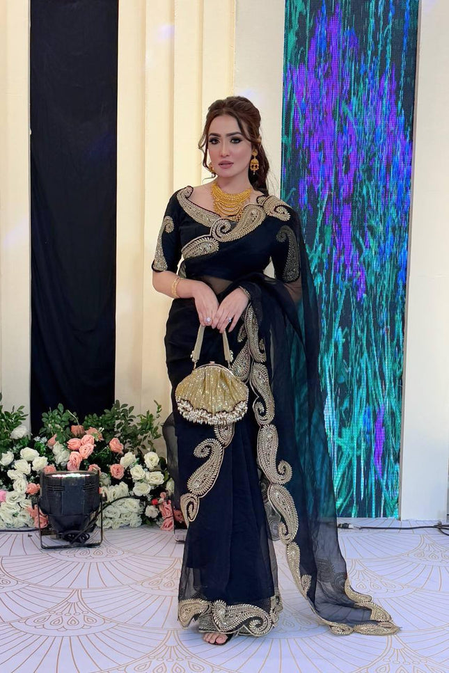 Premium Rangoli Silk Saree with Zari Thread & Sequins Embroidery - Rosepetals Luxe