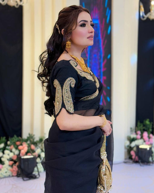 Premium Rangoli Silk Saree with Zari Thread & Sequins Embroidery - Rosepetals Luxe