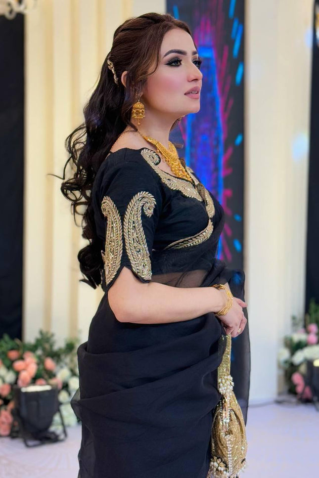 Premium Rangoli Silk Saree with Zari Thread & Sequins Embroidery - Rosepetals Luxe