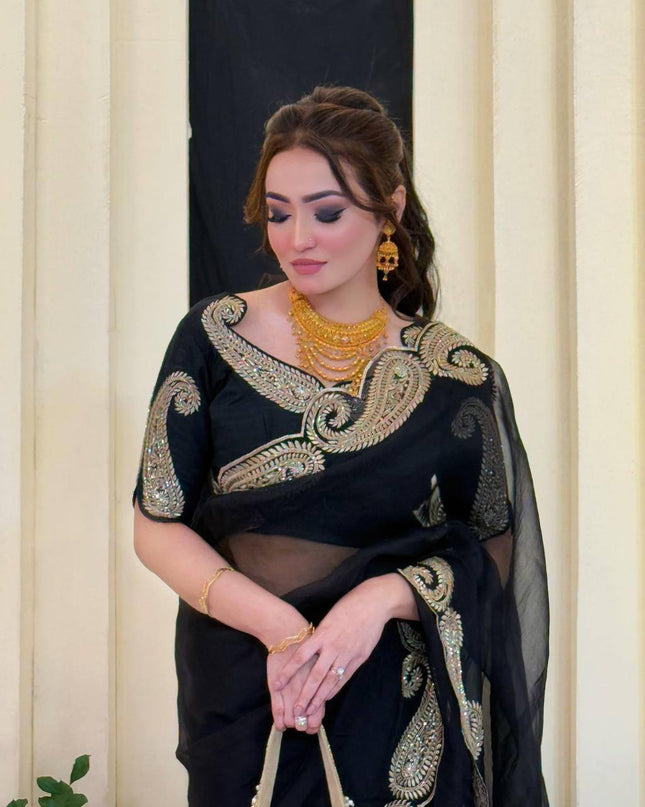 Premium Rangoli Silk Saree with Zari Thread & Sequins Embroidery - Rosepetals Luxe