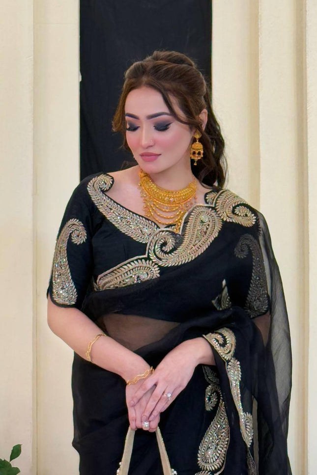 Premium Rangoli Silk Saree with Zari Thread & Sequins Embroidery - Rosepetals Luxe