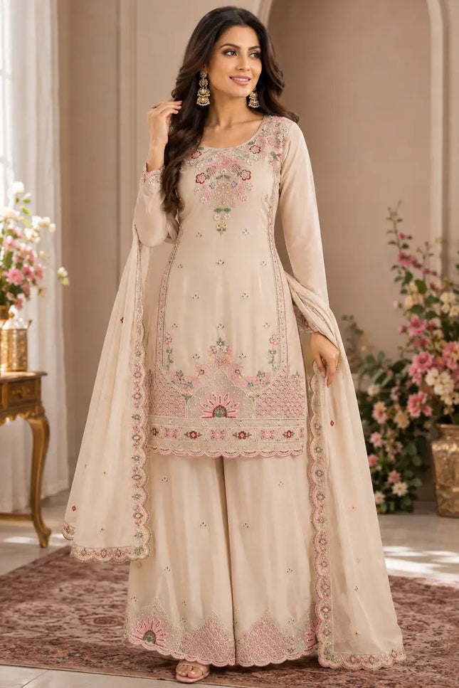 Premium Silk Embroidered Palazzo Suit Set with Handwork & Designer Dupatta – Festive Ethnic Wear - Rosepetals Luxe