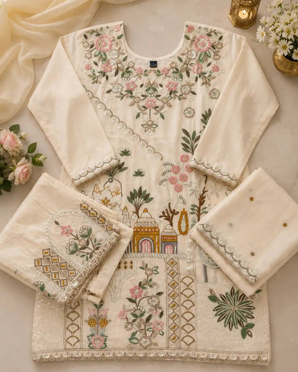 Premium Silk Embroidered Palazzo Suit Set with Handwork & Designer Dupatta – Festive Ethnic Wear - Rosepetals Luxe