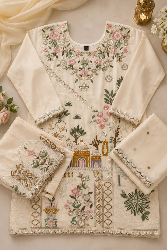 Premium Silk Embroidered Palazzo Suit Set with Handwork & Designer Dupatta – Festive Ethnic Wear - Rosepetals Luxe