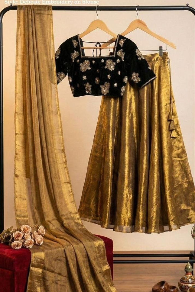 Premium Silk Half Saree Lehenga Set | Heavy Embroidery | 8M Flare | Ready to Wear - Rosepetals Luxe