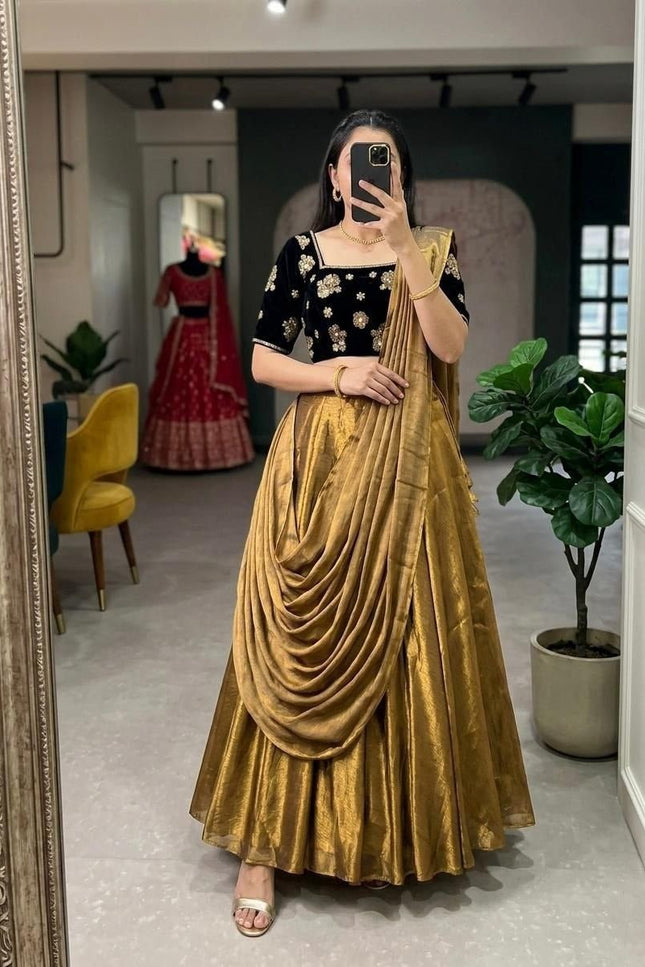 Premium Silk Half Saree Lehenga Set | Heavy Embroidery | 8M Flare | Ready to Wear - Rosepetals Luxe