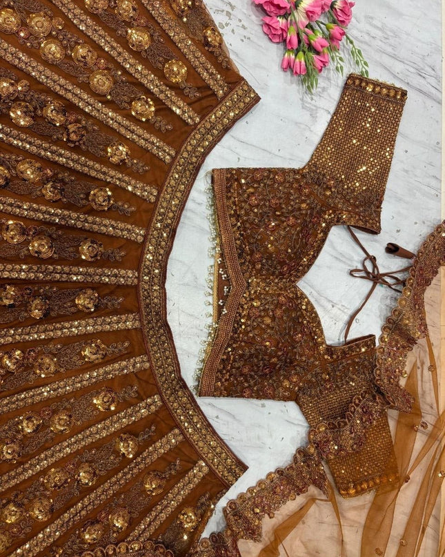 Premium Soft Butterfly Net Lehenga Choli With Embroidery & Heavy Glass Sequins Work - Rosepetals Luxe